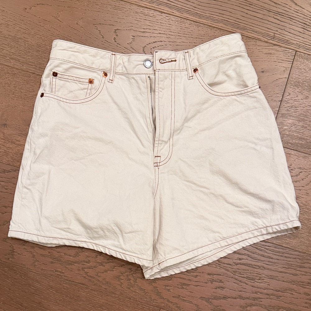 High-Rise White Denim Women’s Shorts - Unbranded